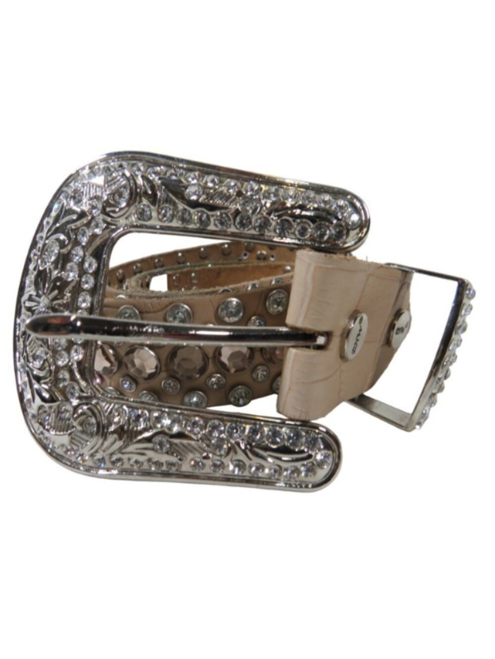 BHW NWOT Women's Natural Genuine Leather Western Exotic Rhinestone Belt XLarge